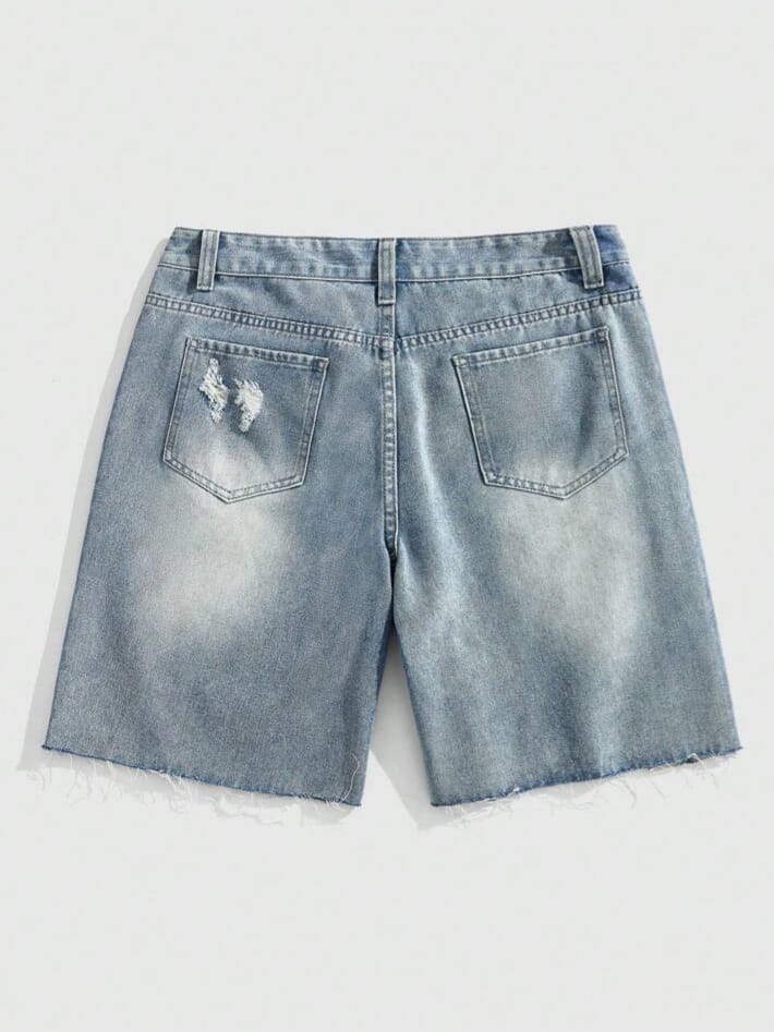 Uptown Funky Men's Diamond Distressed Crystal Embellished Pocket Frayed Edge Denim Shorts